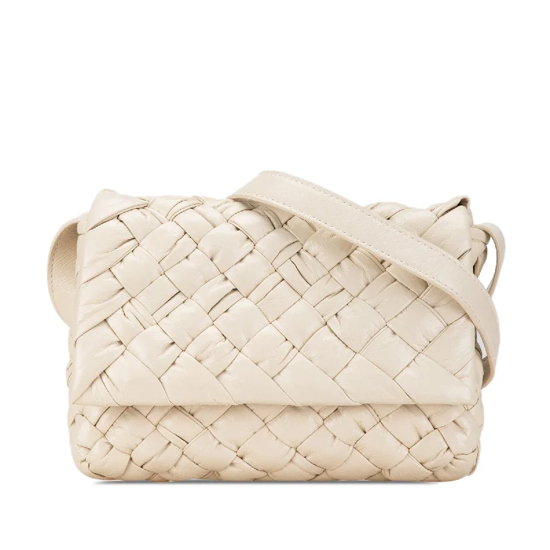 White Bottega Veneta Small Intrecciato Rumple Messenger Bag