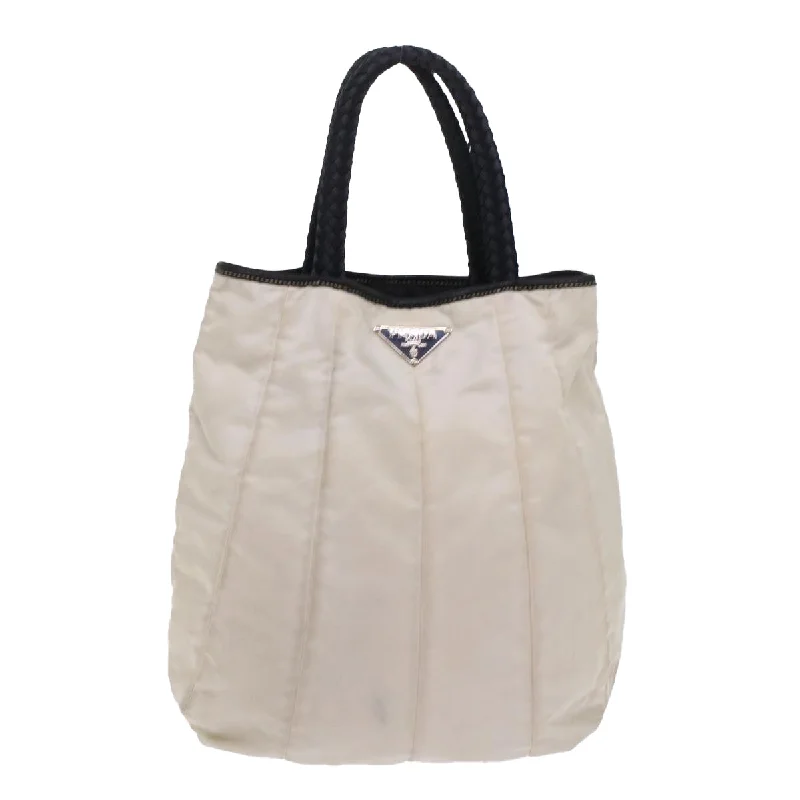 PRADA Hand Bag Nylon Ivory Auth 48756