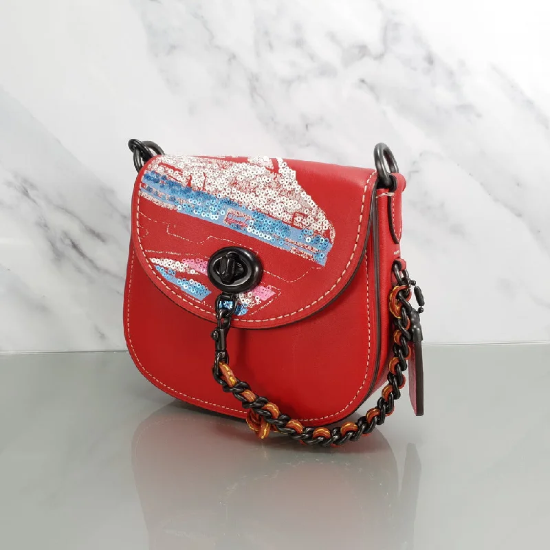 Coach 1941 Red Saddle 17 Bag with Sequin Emblem Coupe Rally Car - Limited Edition