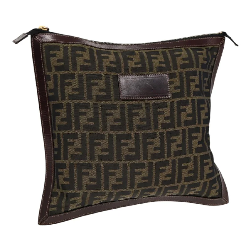 FENDI Zucca Canvas Clutch Bag Brown Black gold  fm3776