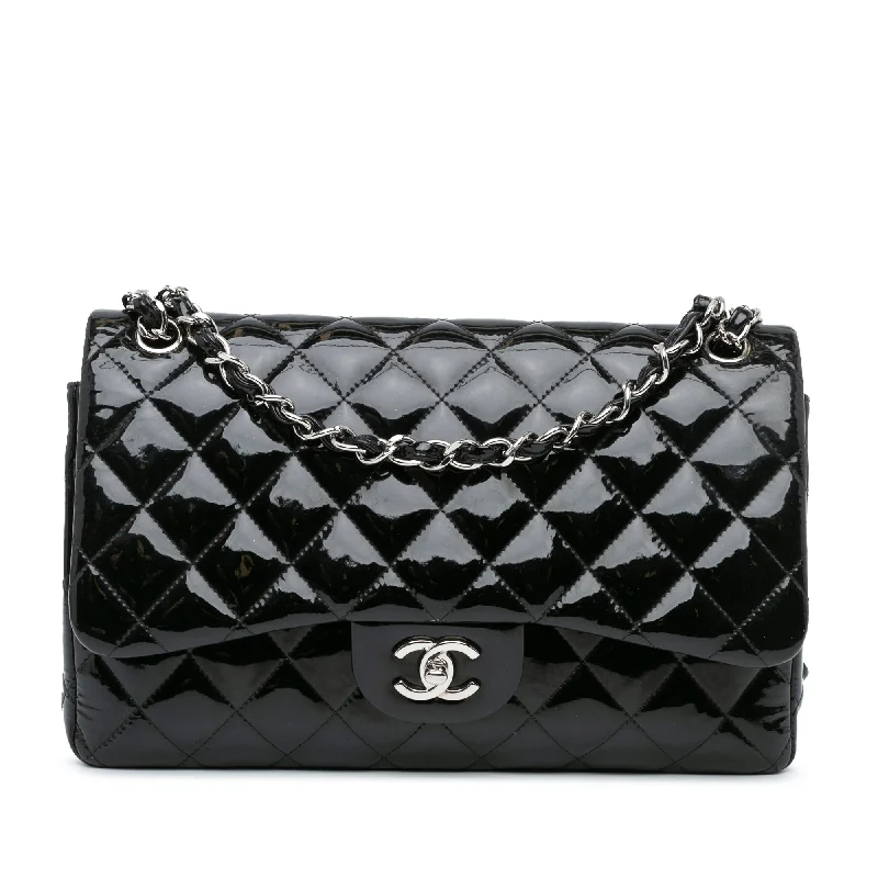 Black Chanel Jumbo Classic Patent Double Flap Shoulder Bag