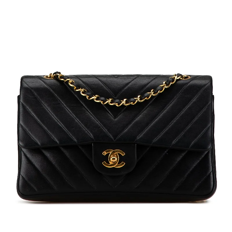 Black Chanel Medium Chevron Lambskin Double Flap Shoulder Bag