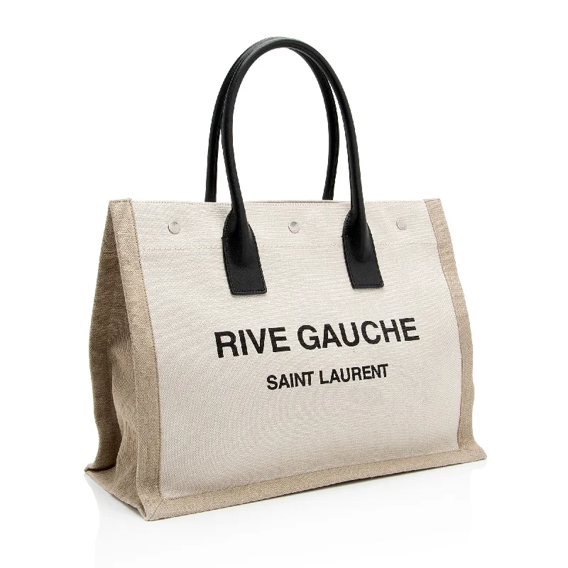 Saint Laurent Canvas Calfskin Rive Gauche Small Tote zATjuK