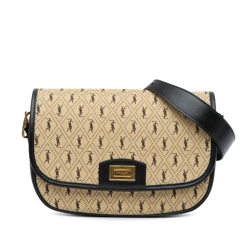 Beige Saint Laurent Medium Canvas Monogram All Over Crossbody