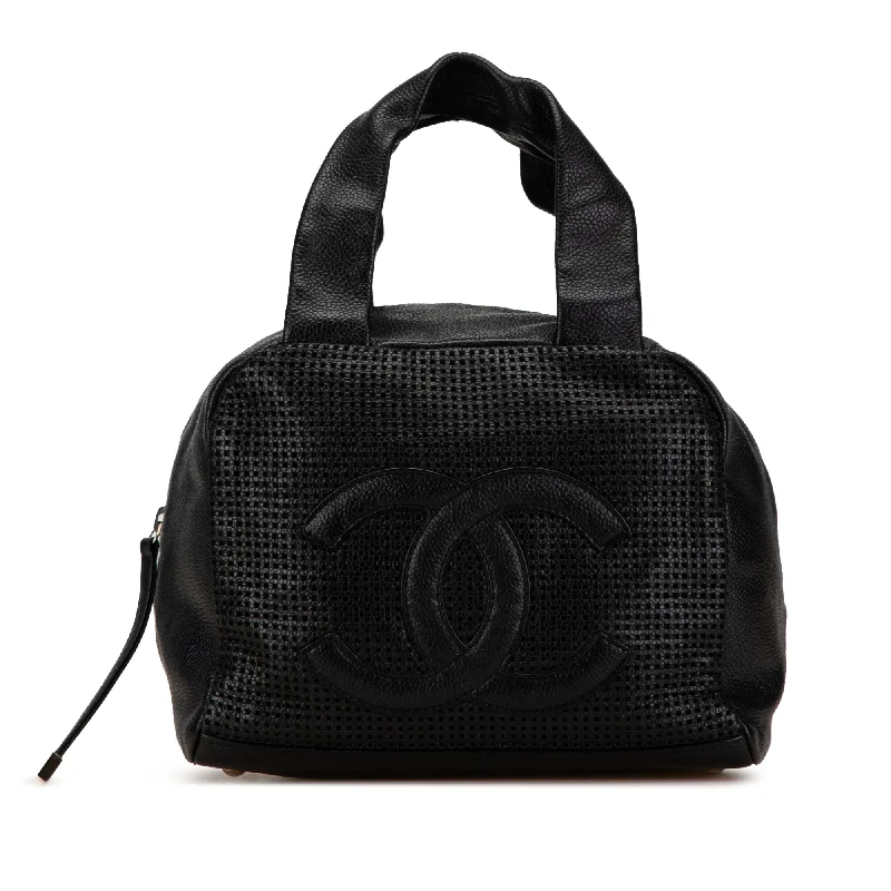 Black Chanel CC Perforated Caviar Bowler Bag