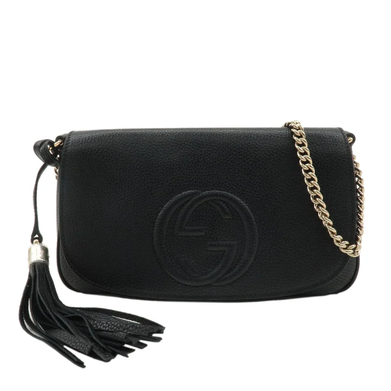 GUCCI SOHO Leather Chain Shoulder Bag Black 536224