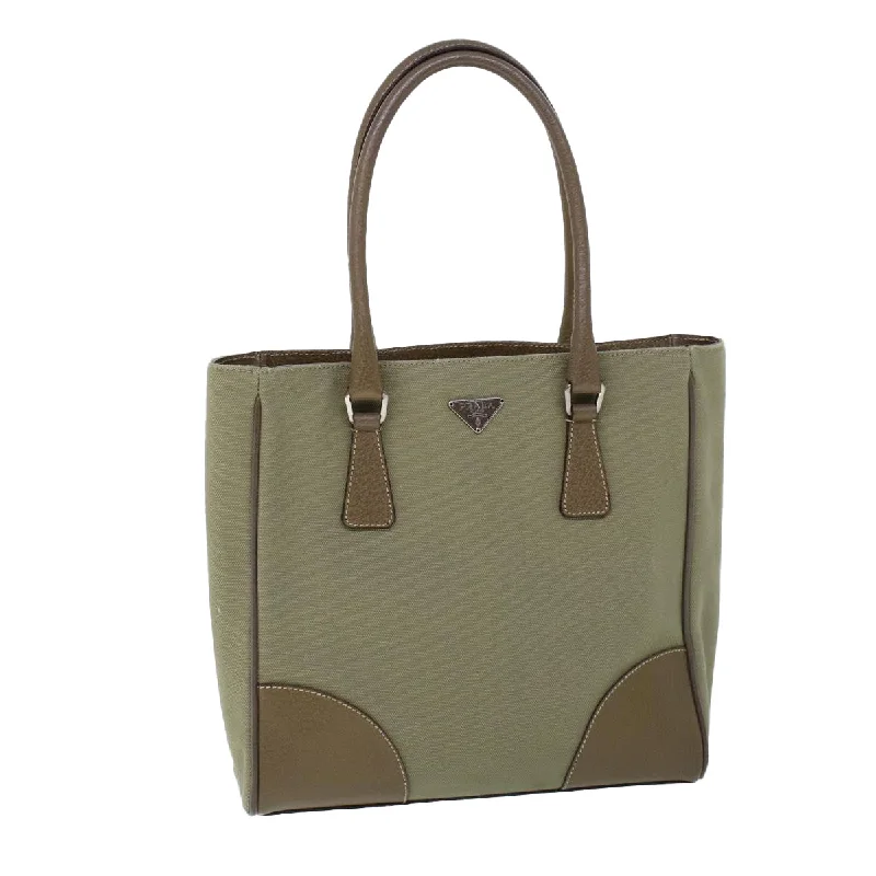 PRADA Hand Bag Canvas Leather Green Auth 53252