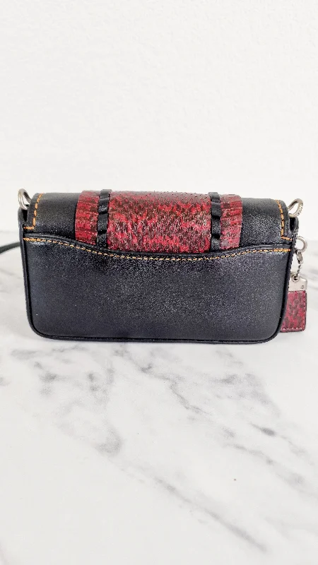 Coach 1941 Dinkier with Whipstitch Snake Trim in Black Smooth Leather With Dark Red Burgundy Snakeskin - Crossbody Bag Clutch Mini Dinky - Coach 86819