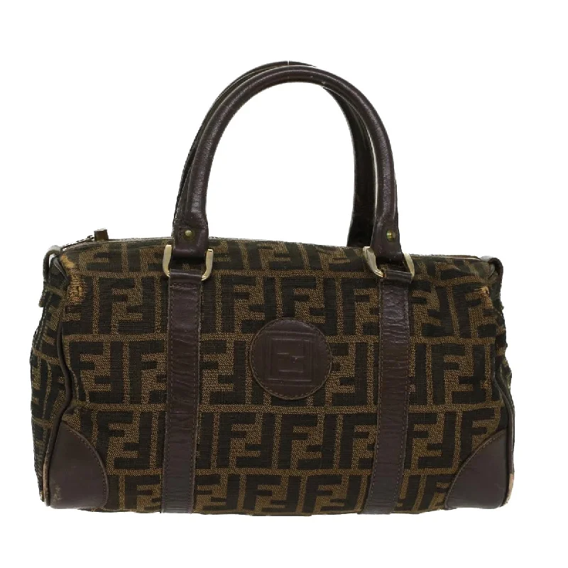 FENDI Zucca Canvas Boston Bag Leather Black Brown  rd5609