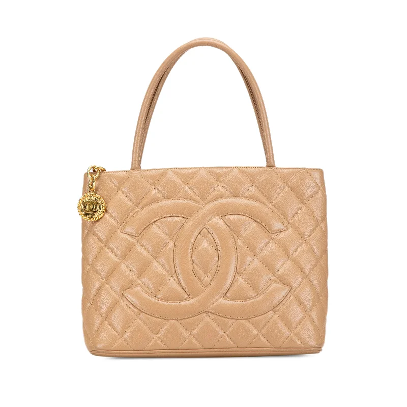 Tan Chanel Caviar Medallion Tote