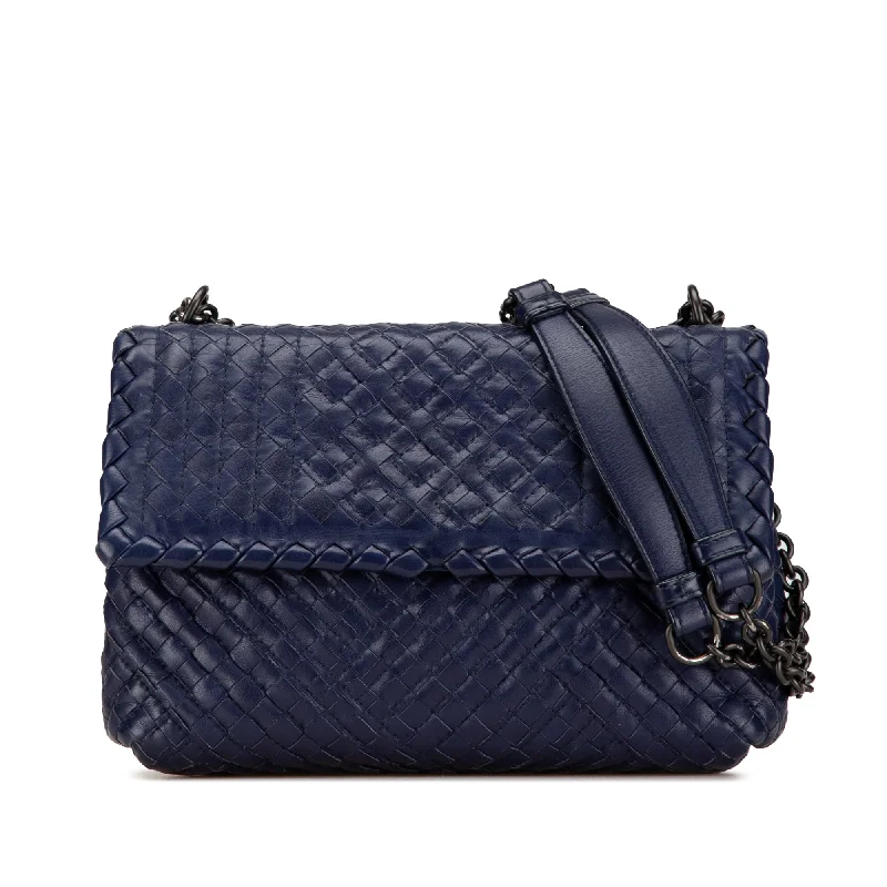 Blue Bottega Veneta Small Nappa Intrecciato Stitched Olimpia Shoulder Bag