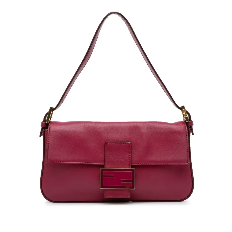 Pink Fendi Leather Baguette Shoulder Bag