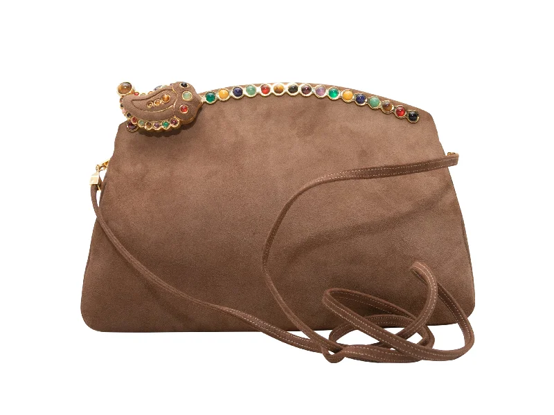 Brown Judith Leiber Suede Cabochon-Embellished Bag