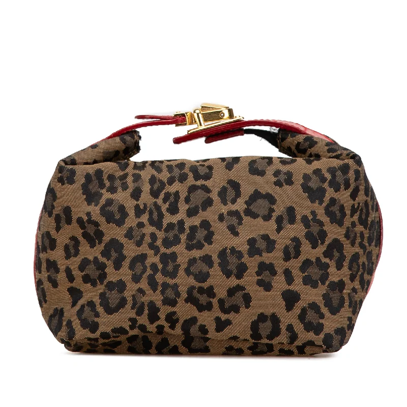 Brown Fendi Leopard Print Canvas Handbag