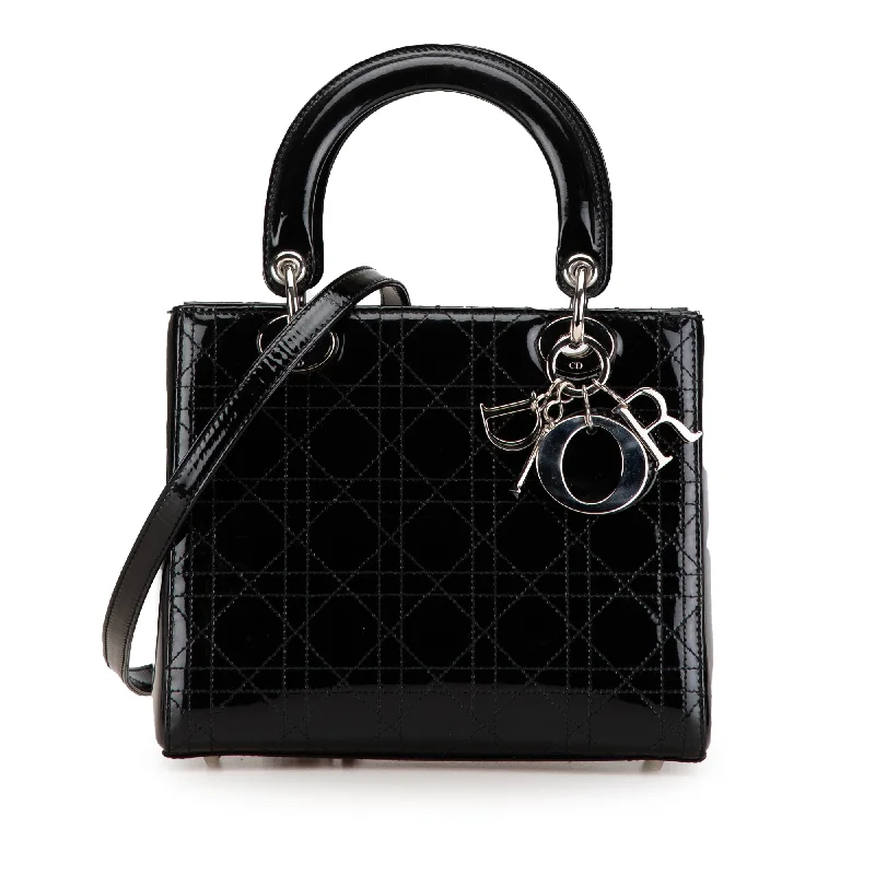 Black Dior Medium Patent Cannage Stitched Lady Dior Satchel