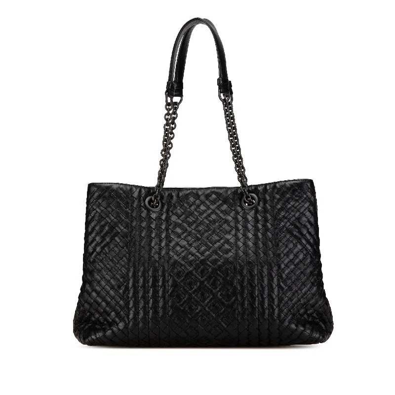 Black Bottega Veneta Medium Intrecciato Stitched Double Chain Tote