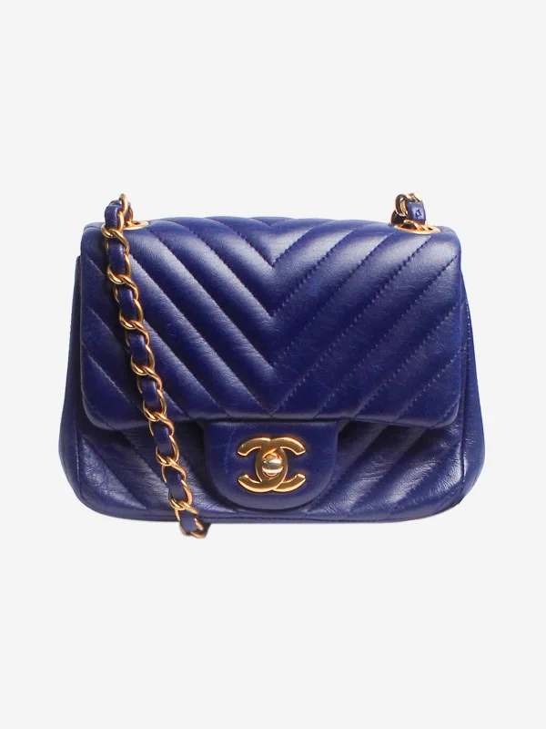 Navy blue 2015 lambskin Mini Square Classic Single Flap bag