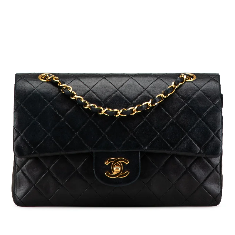 Black Chanel Medium Classic Lambskin Double Flap Shoulder Bag