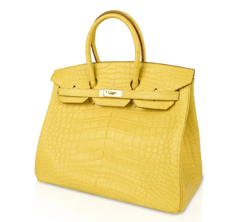 Hermes Birkin 35 Bag Matte Alligator Mimosa Gold Hardware Crazy Fabulous