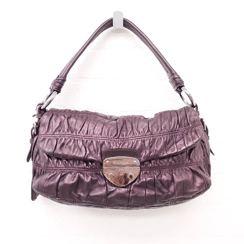 PRADA METALLIC PURPLE NAPPA GAUFRE SHOULDER BAG