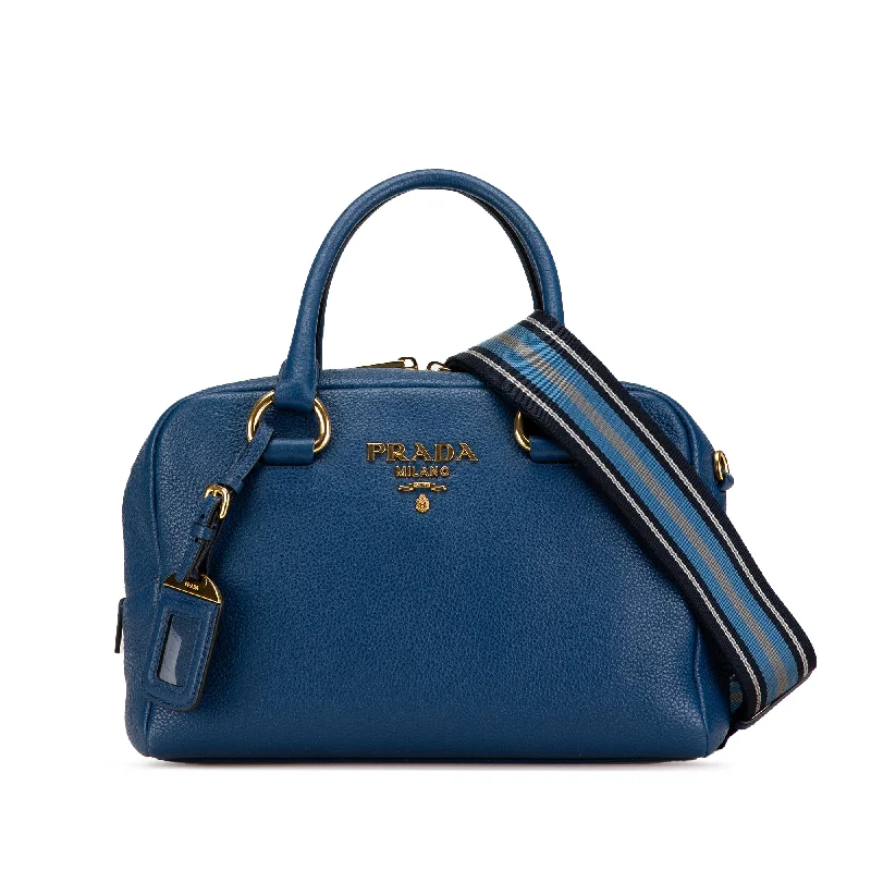 Blue Prada Mini Vitello Phenix Bauletto Satchel