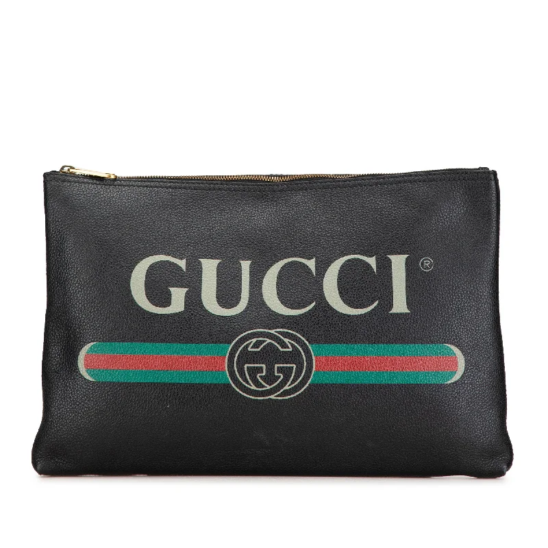 Black Gucci Leather Gucci Logo Clutch Bag