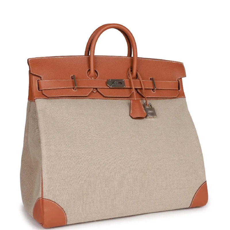 Hermes Birkin HAC 50 Gold Toile De Camp Evercolor Palladium Hardware