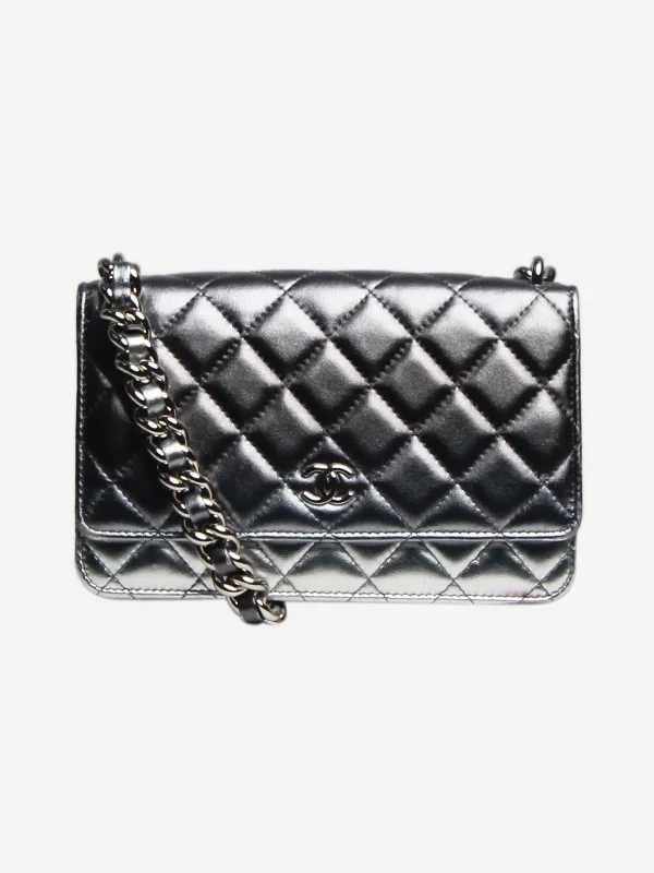 Silver lambskin quilted Wallet-on-Chain bag