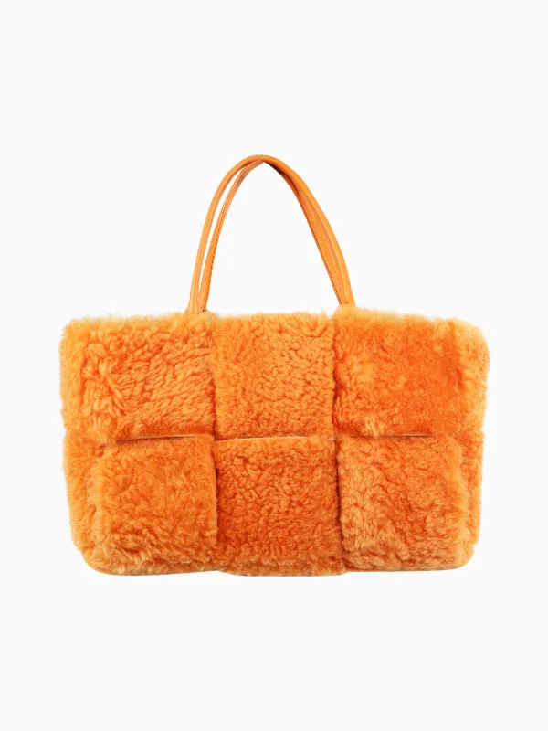 Orange faux-fur tote bag