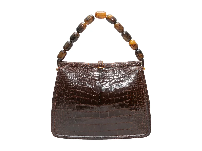 Vintage Brown Lucille de Paris Alligator Beaded Handle Handbag