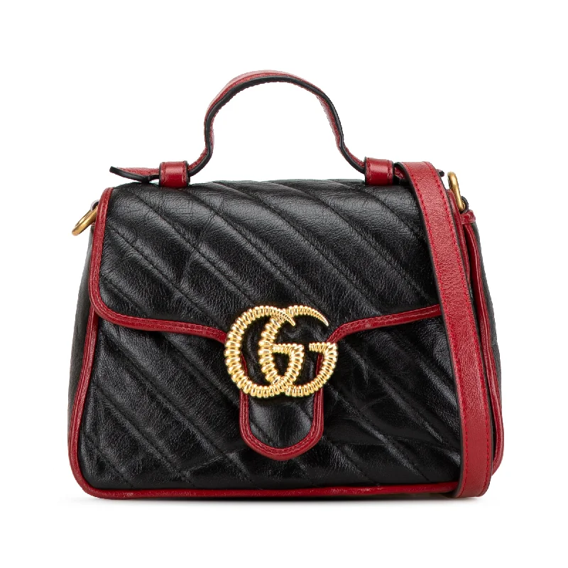 Black Gucci Mini GG Marmont Torchon Top Handle Bag Satchel