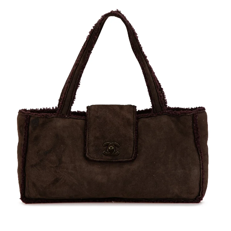 Brown Chanel CC Mouton Suede Shoulder Bag