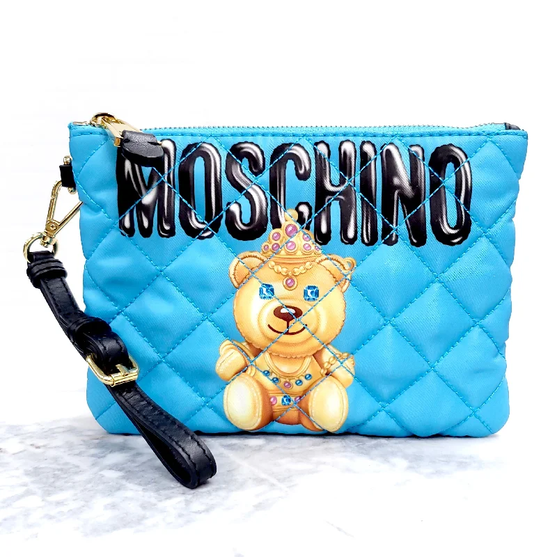 MOSCHINO COUTURE BLUE QUILTED BEAR WRISTLET