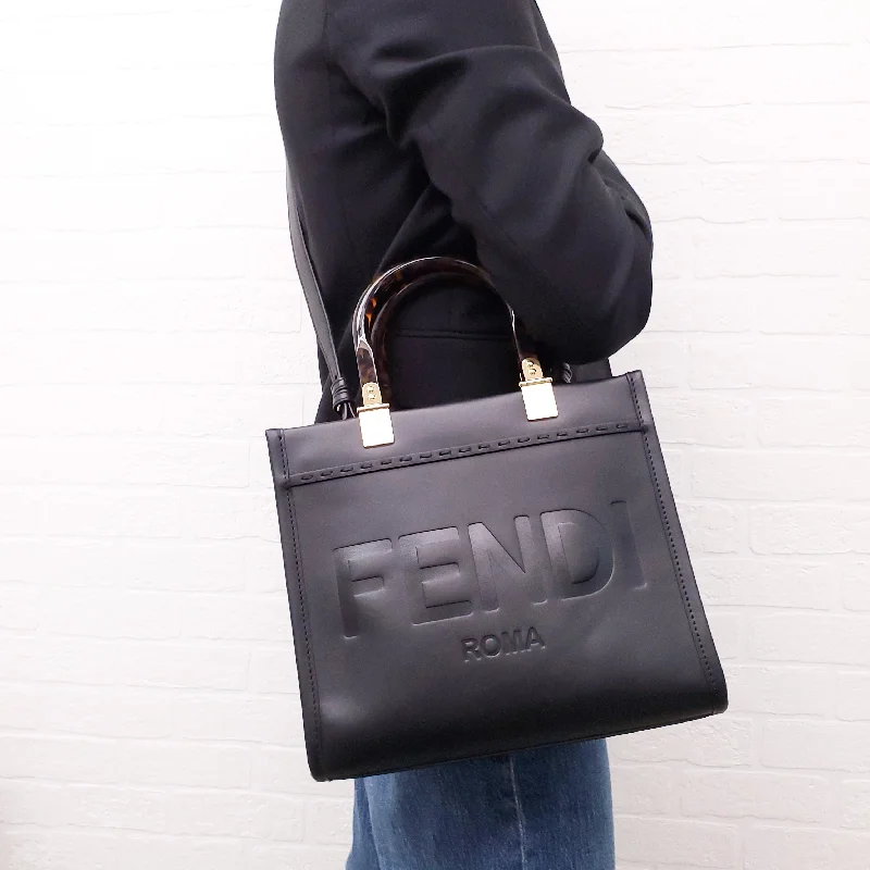 FENDI SMALL LEATHER TOTE WITH TORTOISE HANDLES