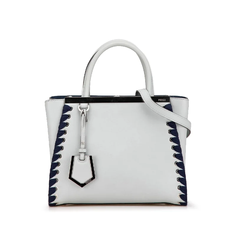 White Fendi Petite Whipstitch Leather 2Jours Satchel