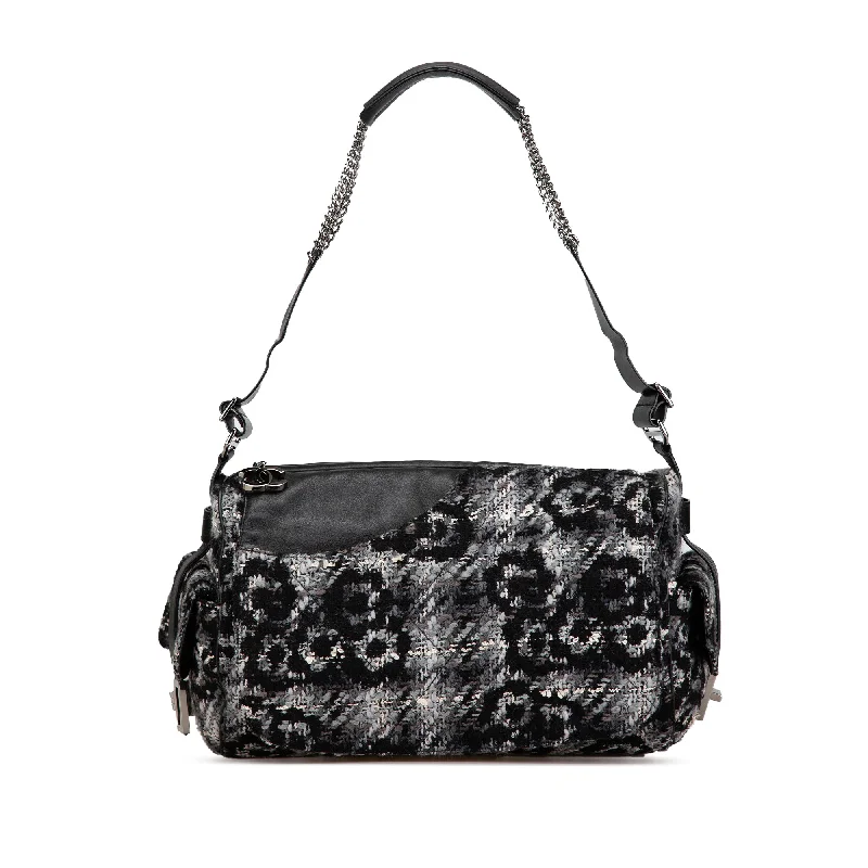 Gray Chanel Tweed Camellia Shoulder Bag