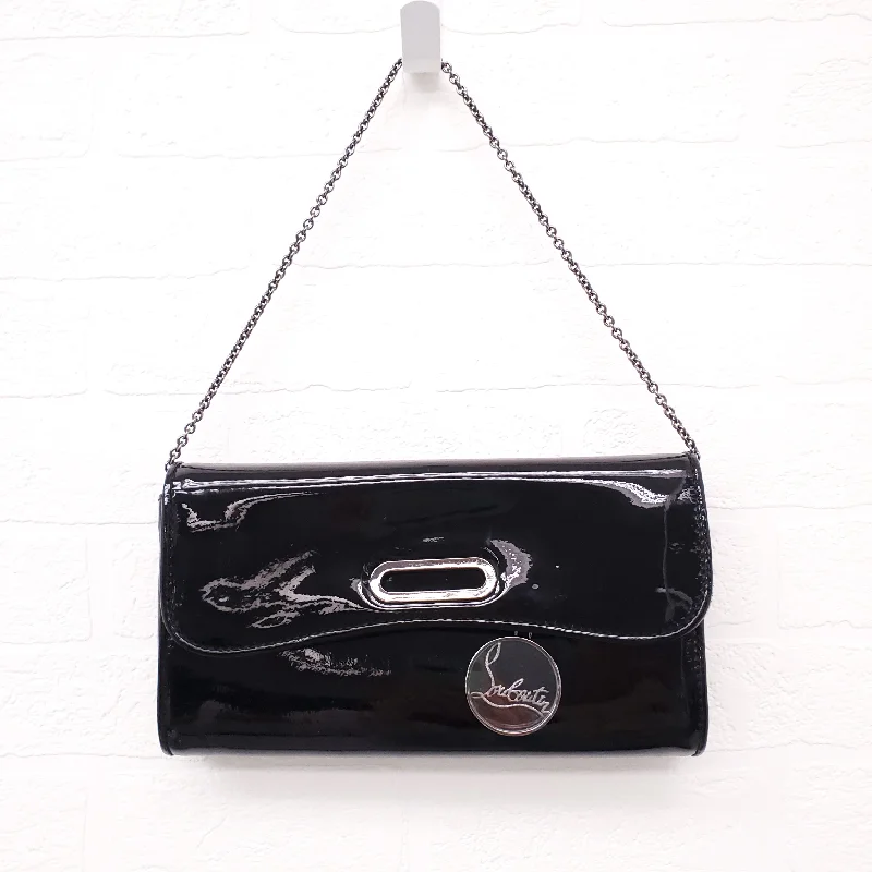 CHRISTIAN LOUBOUTIN BLACK PATENT LEATHER RIVIERA FLAP CLUTCH