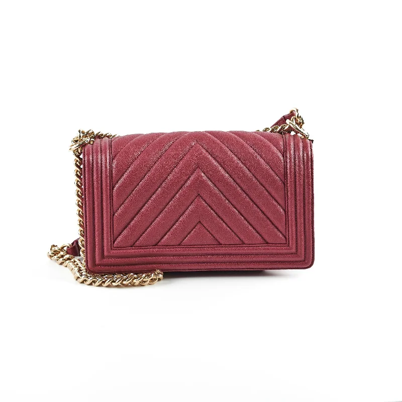 Chanel Caviar Old Medium Boy Bag Burgundy