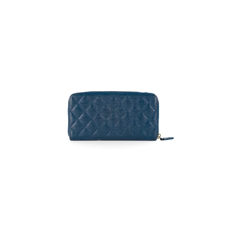 Chanel Caviar Navy Zip Long Wallet