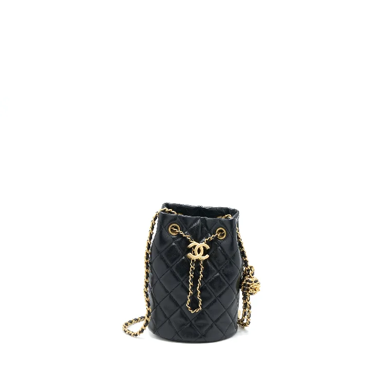 Chanel 22S Pearl Crush Bucket Bag Lambskin Black Brushed GHW (Microchip)