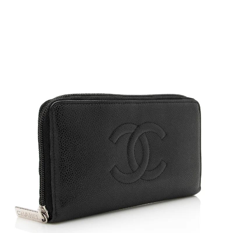 Chanel Caviar Leather Timeless Zip Around Wallet (22219)