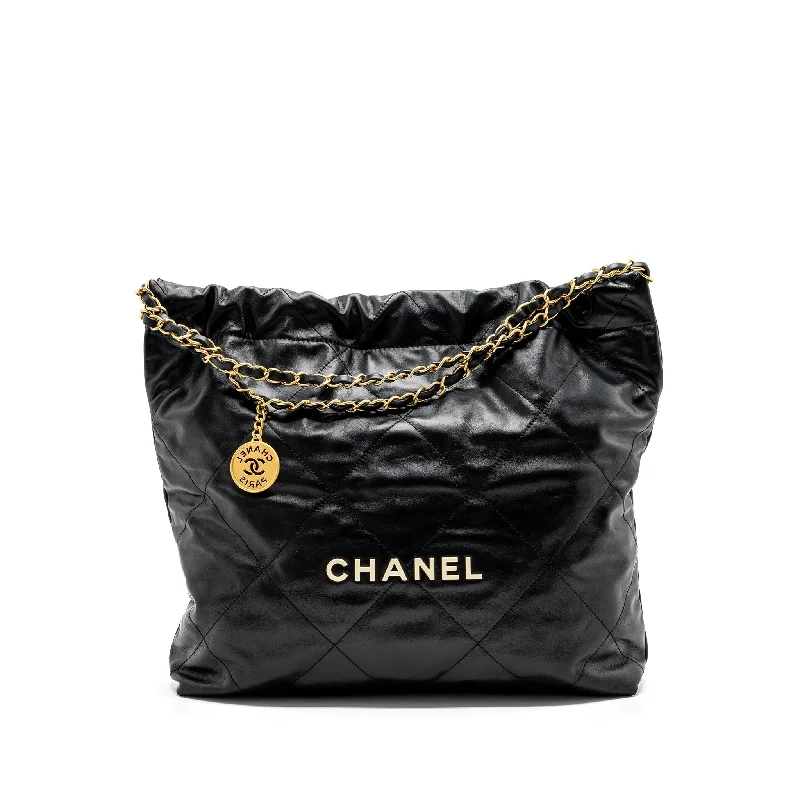 Chanel medium 22 bag calfskin black GHW (microchip)