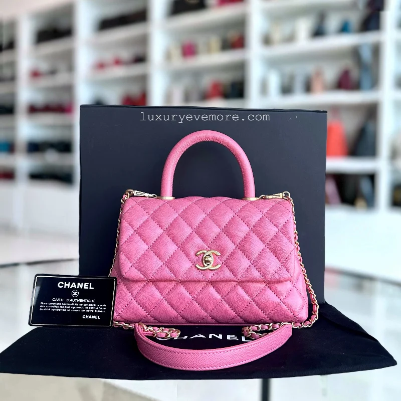 *Unused* Caviar Small Coco Handle Quilted Grained Calfskin Sakura Hot Pink Golden Hardware Series 27