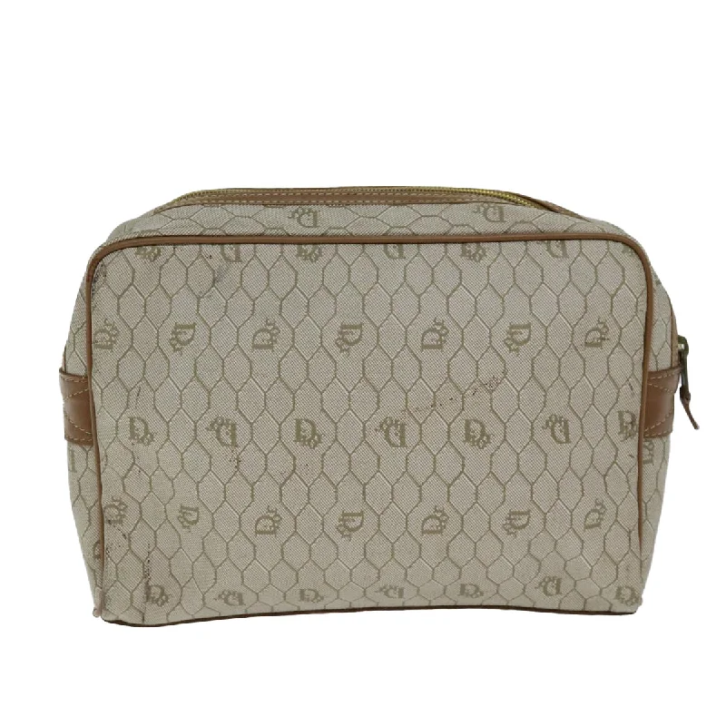 CHRISTIAN DIOR Honeycomb Canvas Clutch Bag PVC Leather Beige Auth bs14478