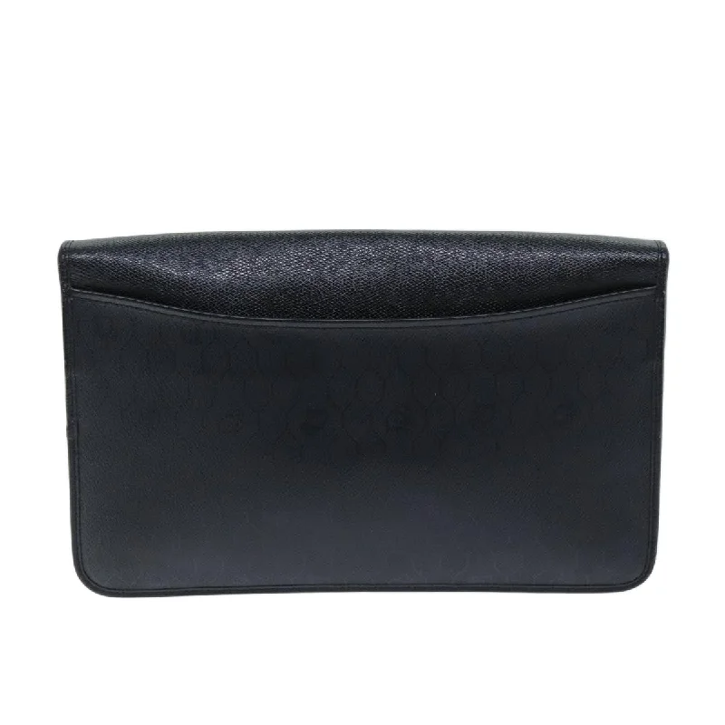 CHRISTIAN DIOR Honeycomb Canvas Clutch Bag PVC Leather Black Auth 74029