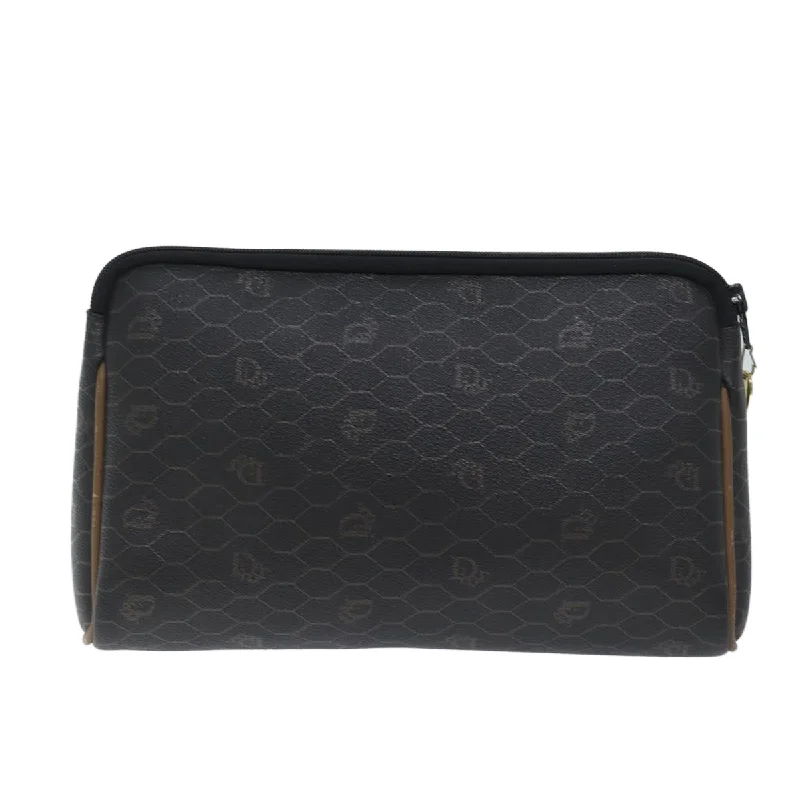 CHRISTIAN DIOR Honeycomb Canvas Clutch Bag PVC Leather Black Auth yk11503