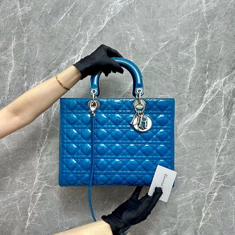 Lady Large Patent Vernis Leather Blue Malachite SHW