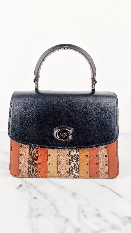 Coach Parker Top Handle With Signature Canvas Patchwork Stripes And Snakeskin Detail - Coach 79269